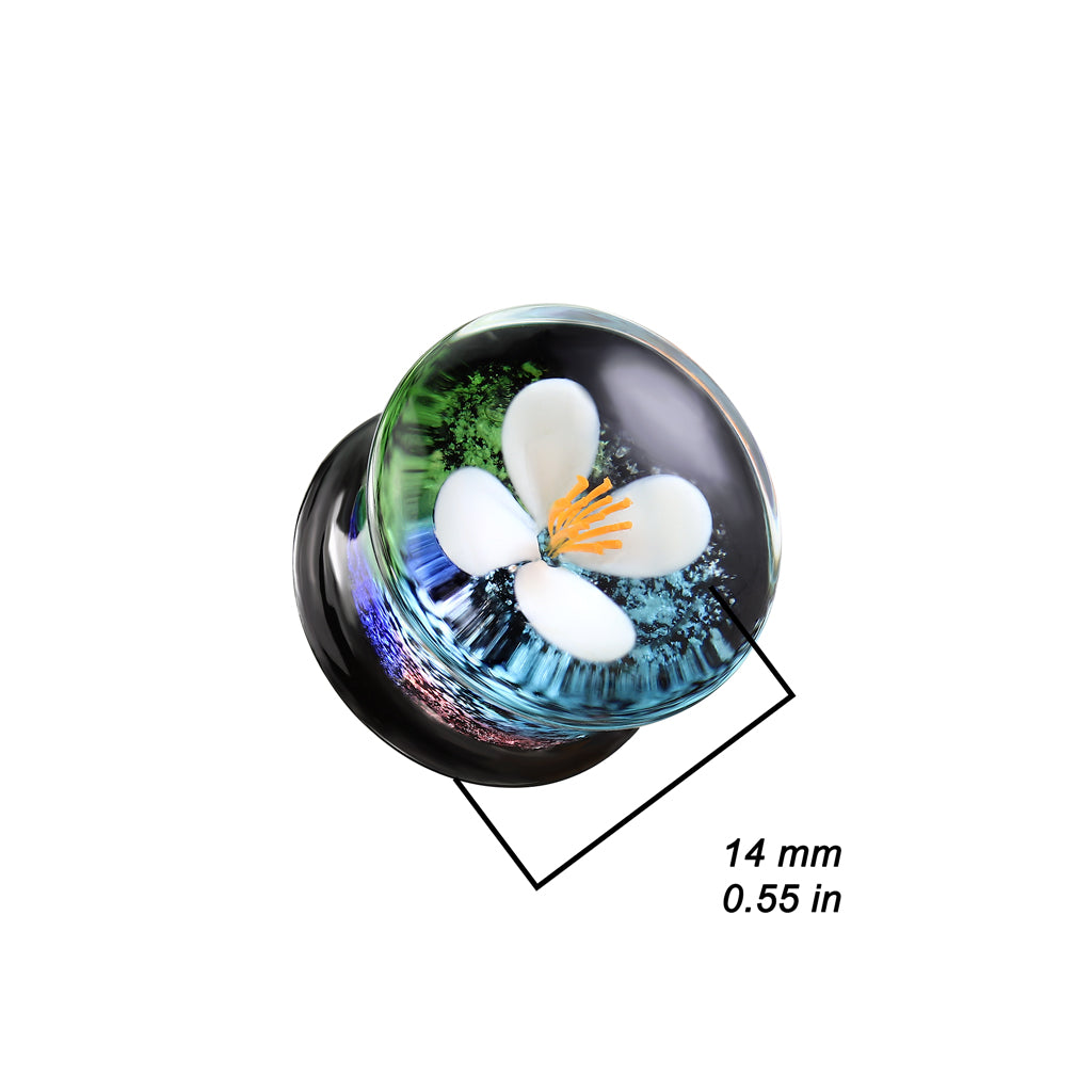 White Flower Glass Plugs (0 gauge - 5/8 inch)