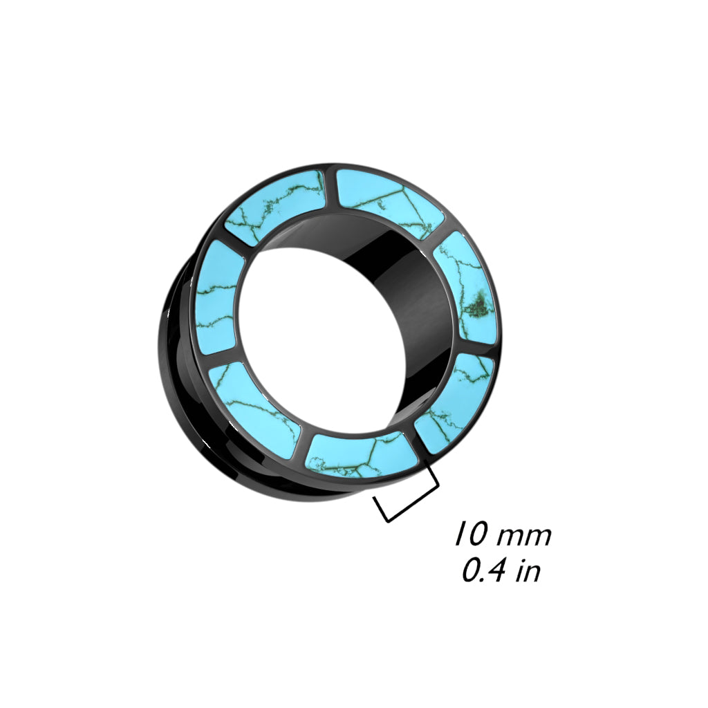 Turquoise Rimmed Black Flesh Tunnels (0 gauge - 1 inch)