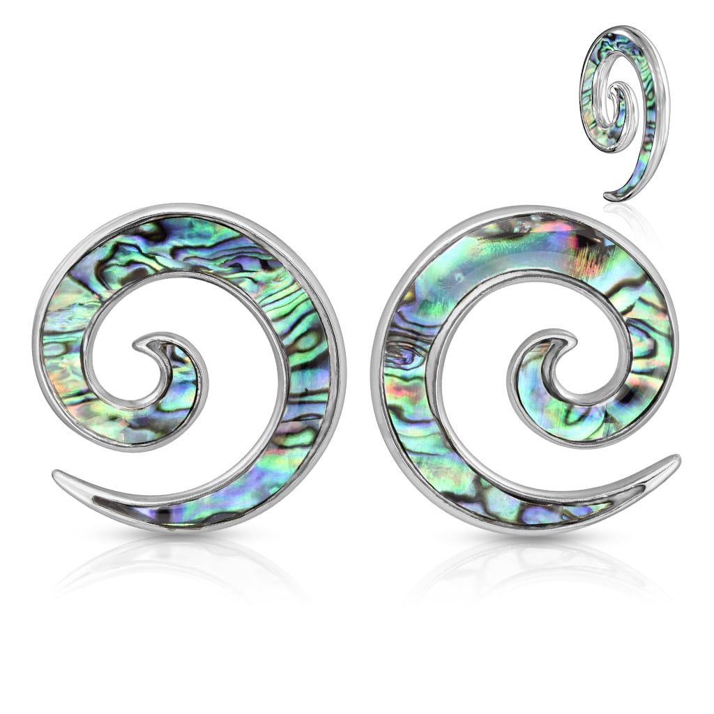 Abalone Inlaid Steel Spirals (2 & 0 gauge)