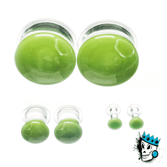Gorilla Glass Green Color Front Single Flare Plugs (12 gauge - 1 inch)