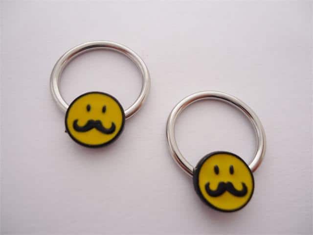 Smiley Mustache Captive Bead Rings (14 gauge)