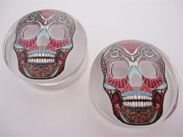 Clear Sugar Skull Plugs (1/2 inch - 1 inch)