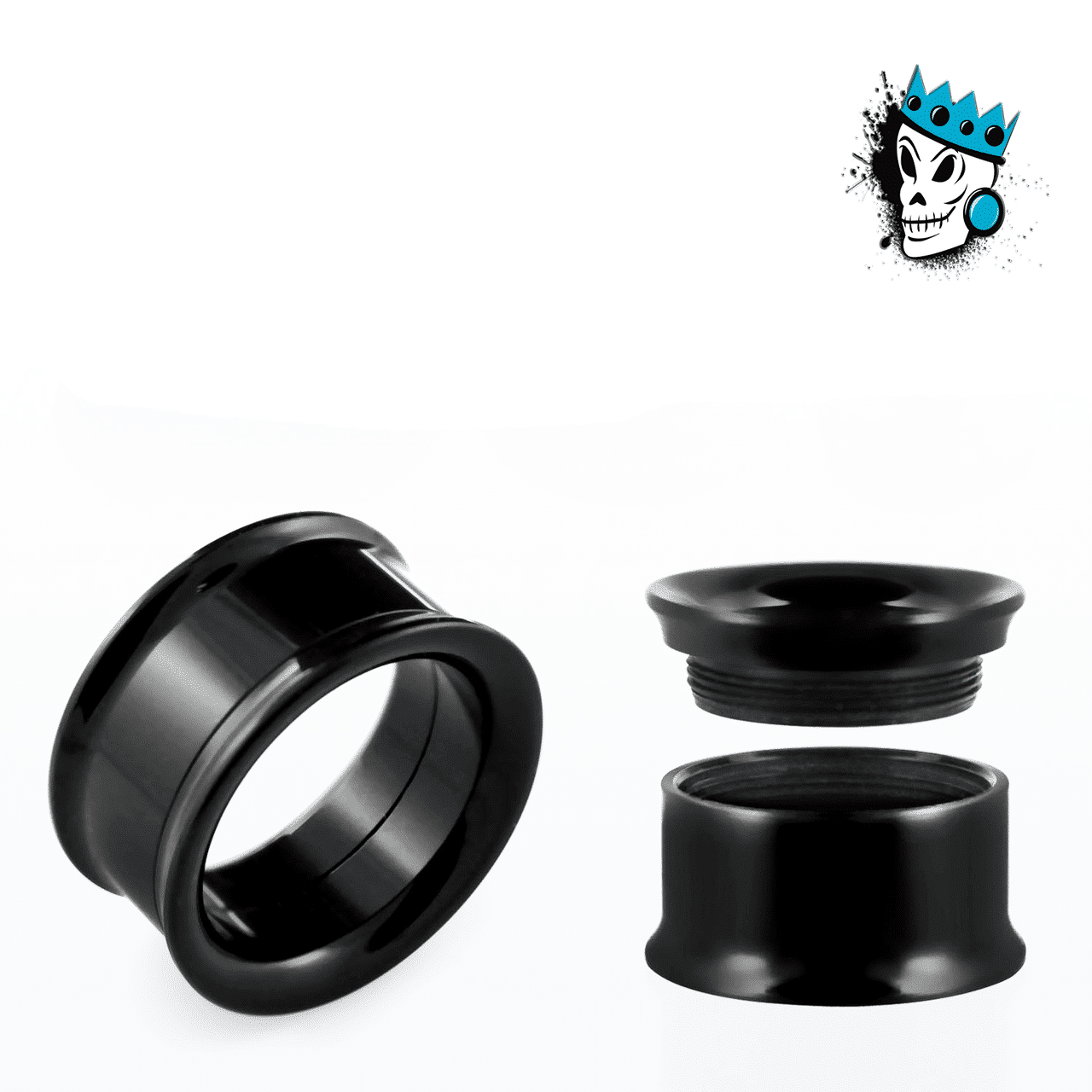Black Acrylic Internally Threaded Tunnels (8 gauge - 1 inch)