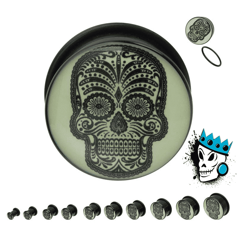 Sugar Skull Glow in the Dark Plugs (2 gauge - 1 inch)