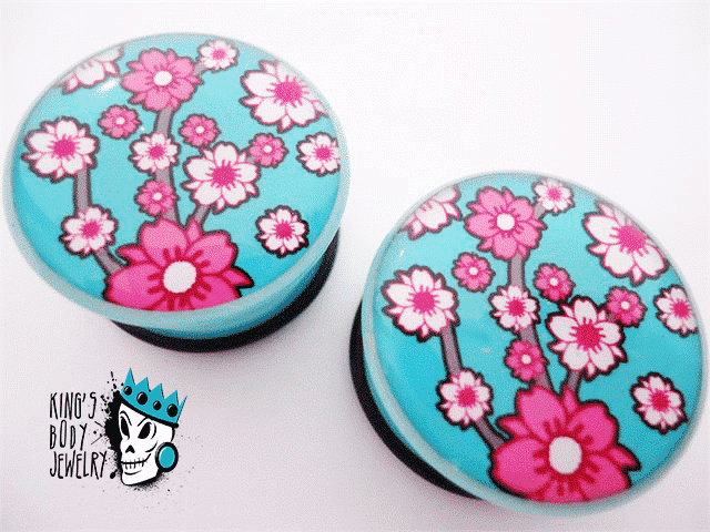 Blue Flower Blossom Plugs (2 gauge - 1 inch)
