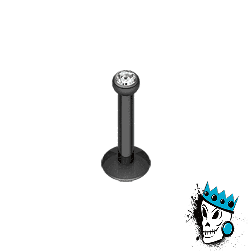 Black Labret Ring with CZ jewel (14 gauge)