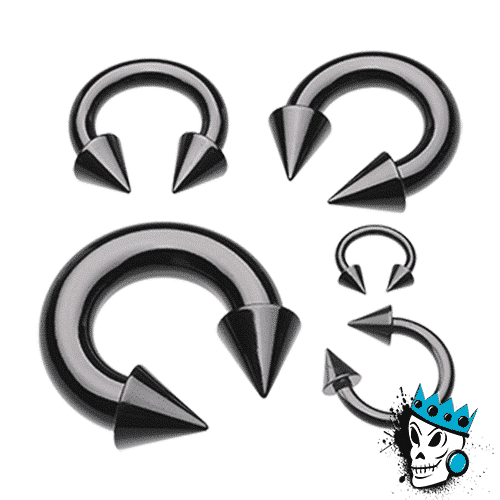 Black Steel Circular Barbells with Spikes (18 gauge - 0 gauge)