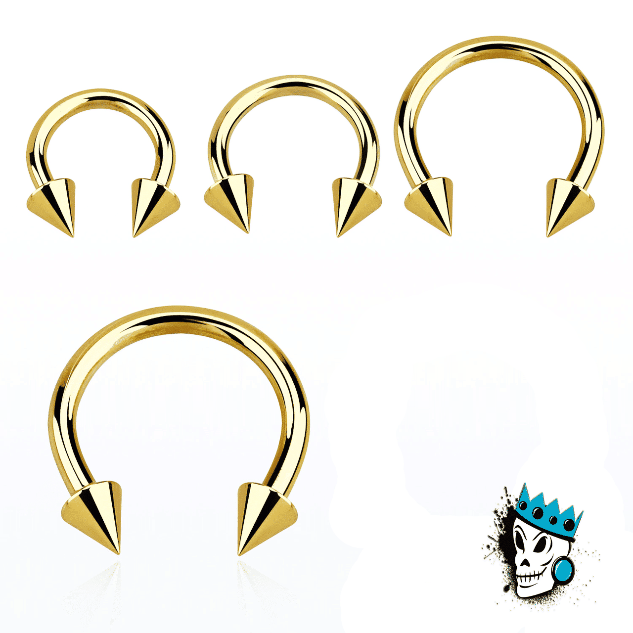Gold Steel Circular Barbells with Spikes (16 gauge - 8 gauge)