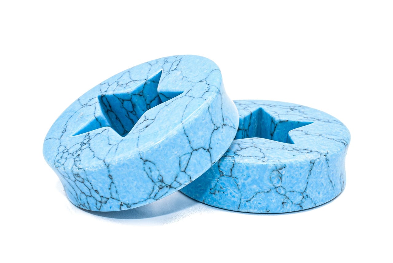 Turquoise Star Stone Plugs (1/2 inch - 2 inch)