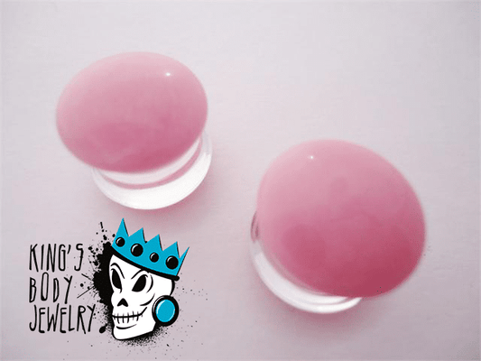 Gorilla Glass Pink Color Front Double Flare Plugs (8 g - 1 inch)