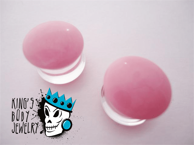 Gorilla Glass Pink Color Front Double Flare Plugs (8 gauge - 1 inch)
