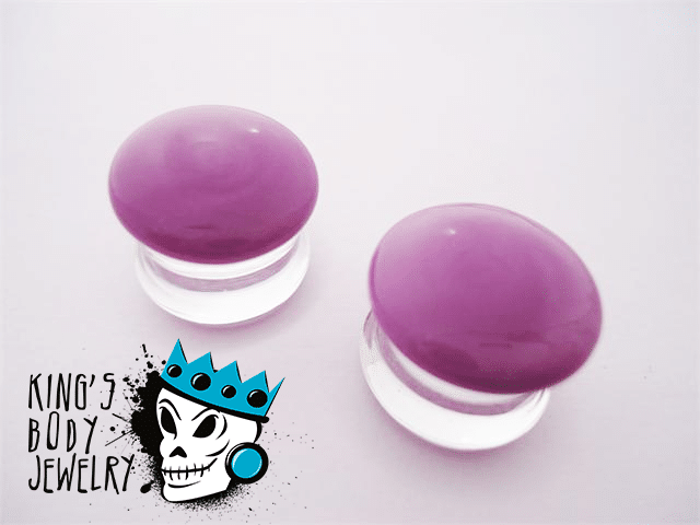 Gorilla Glass Purple Color Front Double Flare Plugs (8 gauge - 1 inch)
