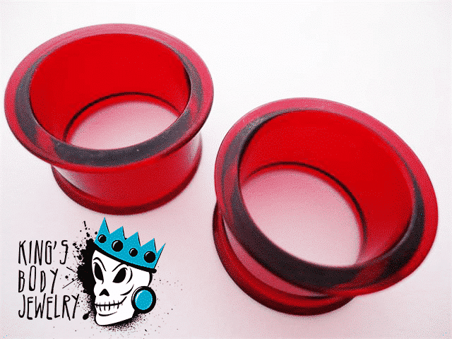 Gorilla Glass Ruby Double Flare Tunnels (8 gauge - 1 & 3/8 inch)
