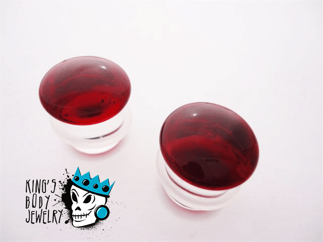 Gorilla Glass Ruby Color Front Single Flare Plugs (12 gauge - 1 inch)