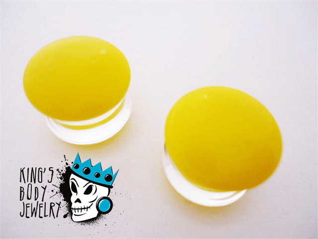 Gorilla Glass Yellow Color Front Double Flare Plugs (8 gauge - 1 inch)