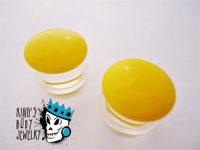 Gorilla Glass Yellow Color Front Single Flare Plugs (12 gauge - 1/2 inch)