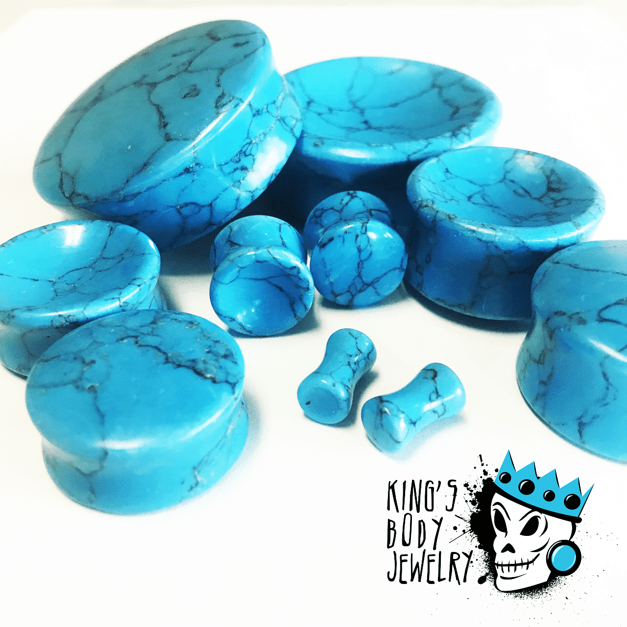 Turquoise Convex/Concave Stone Plugs (8 gauge - 1 7/8 inch)