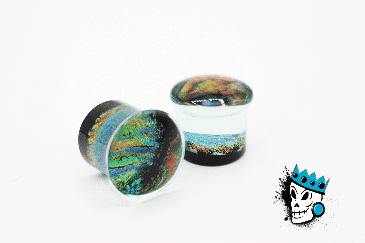 Multicolored Sparkle Glass Plugs (2 gauge - 3/4 inch)