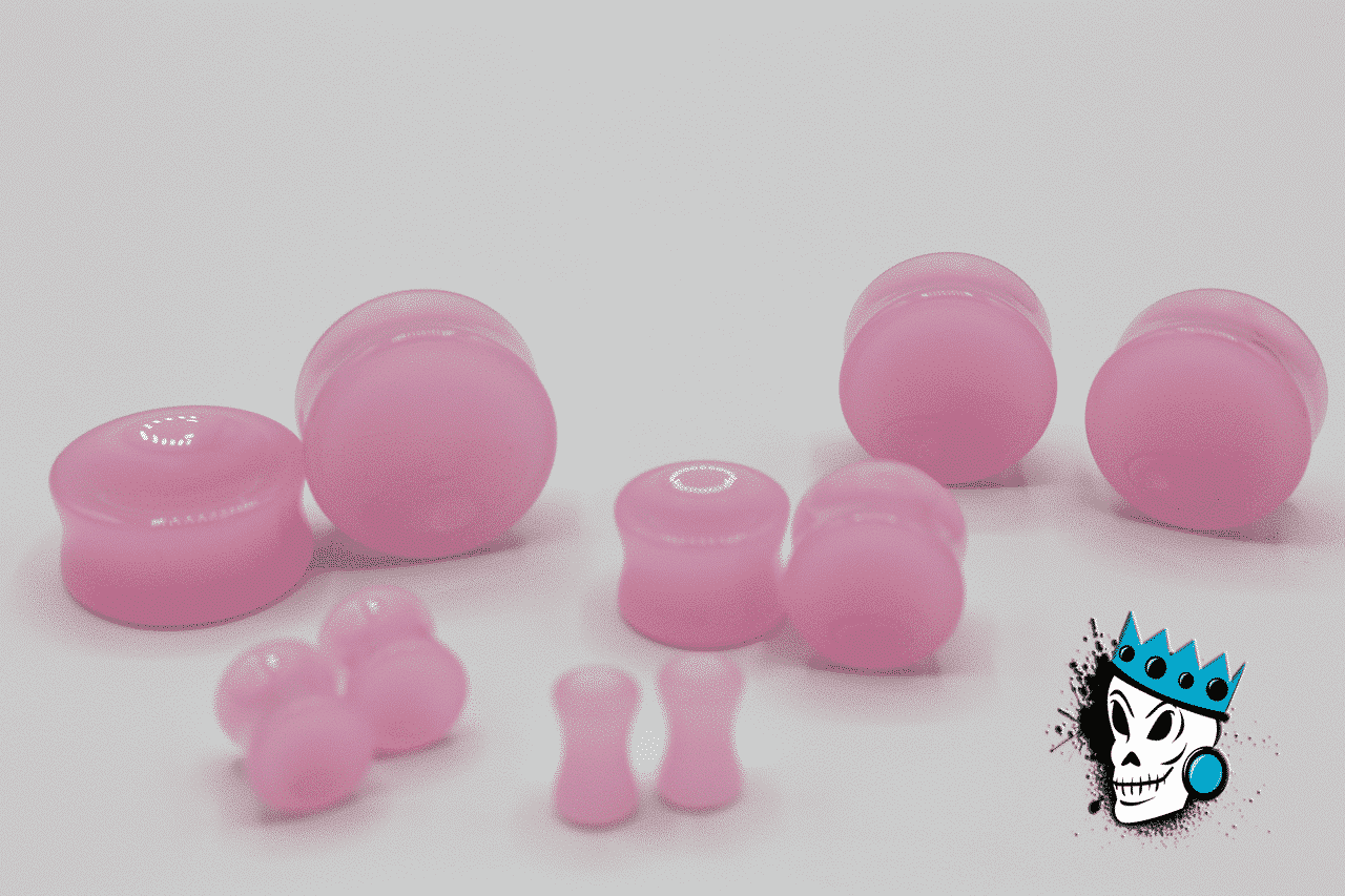 Pink Double Flare Concave Glass Plugs (2 gauge - 1 inch)