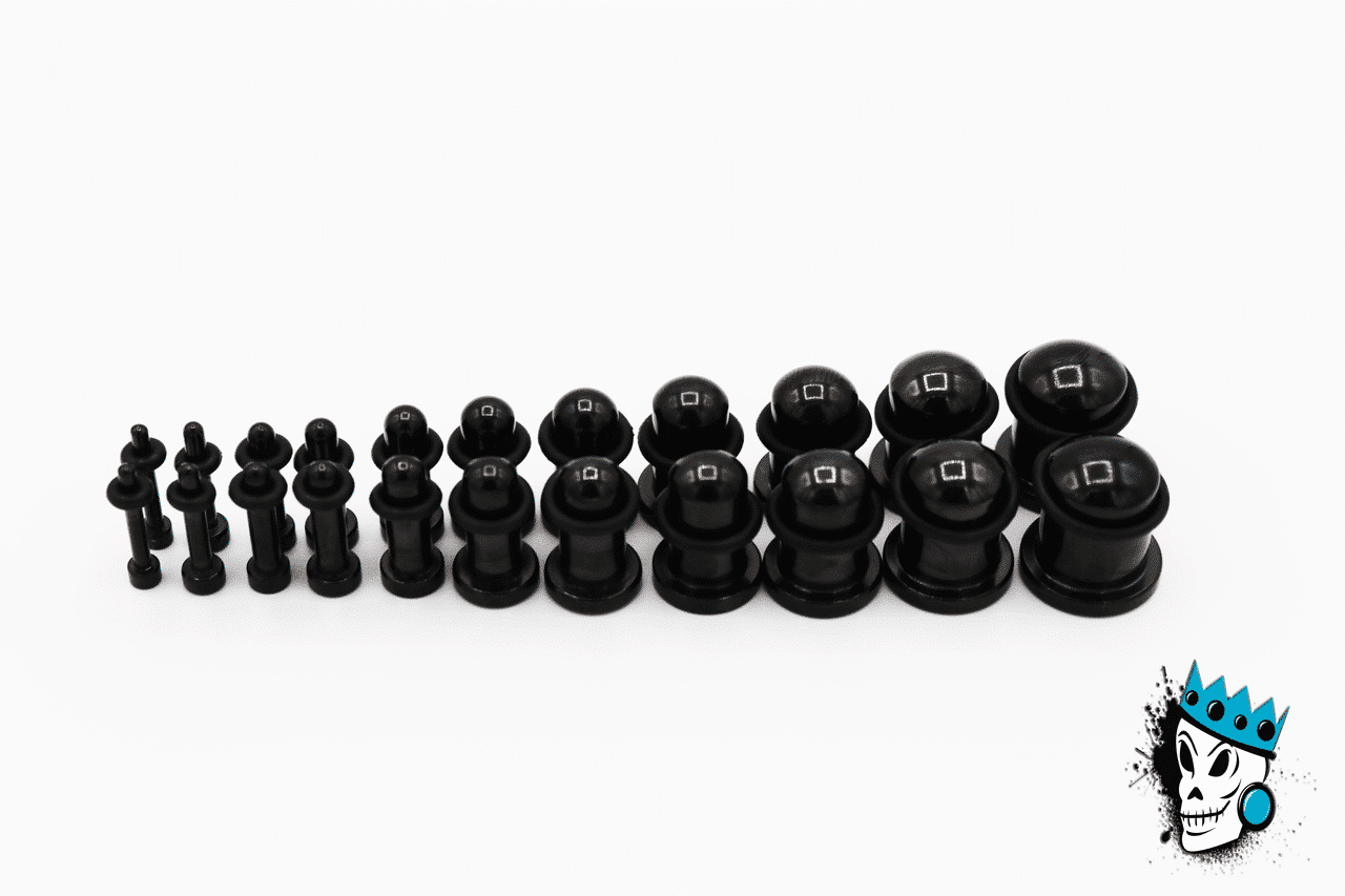 Black Single Flare Plugs Full Ear Stretching Kit (14 gauge - 00 gauge)