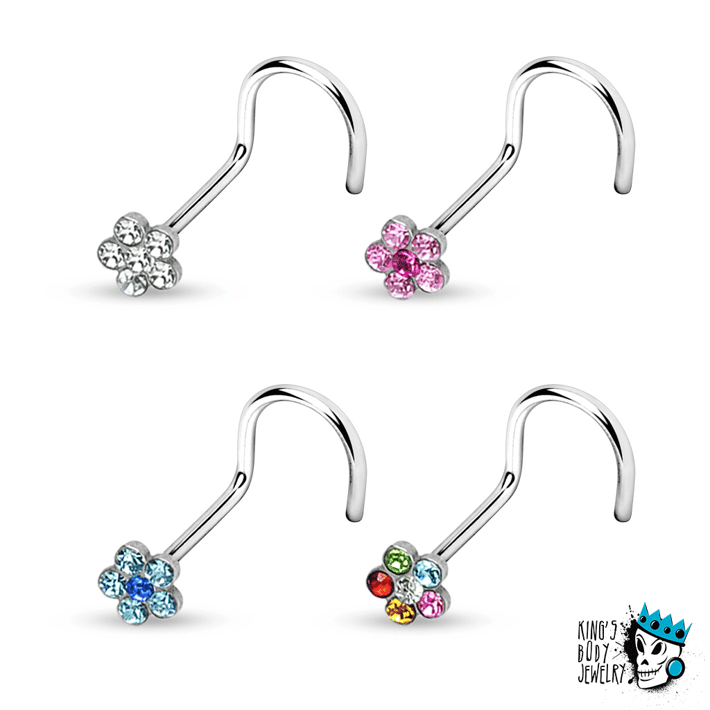 Flower Gem Nostril Screw (20 gauge - 18 gauge)
