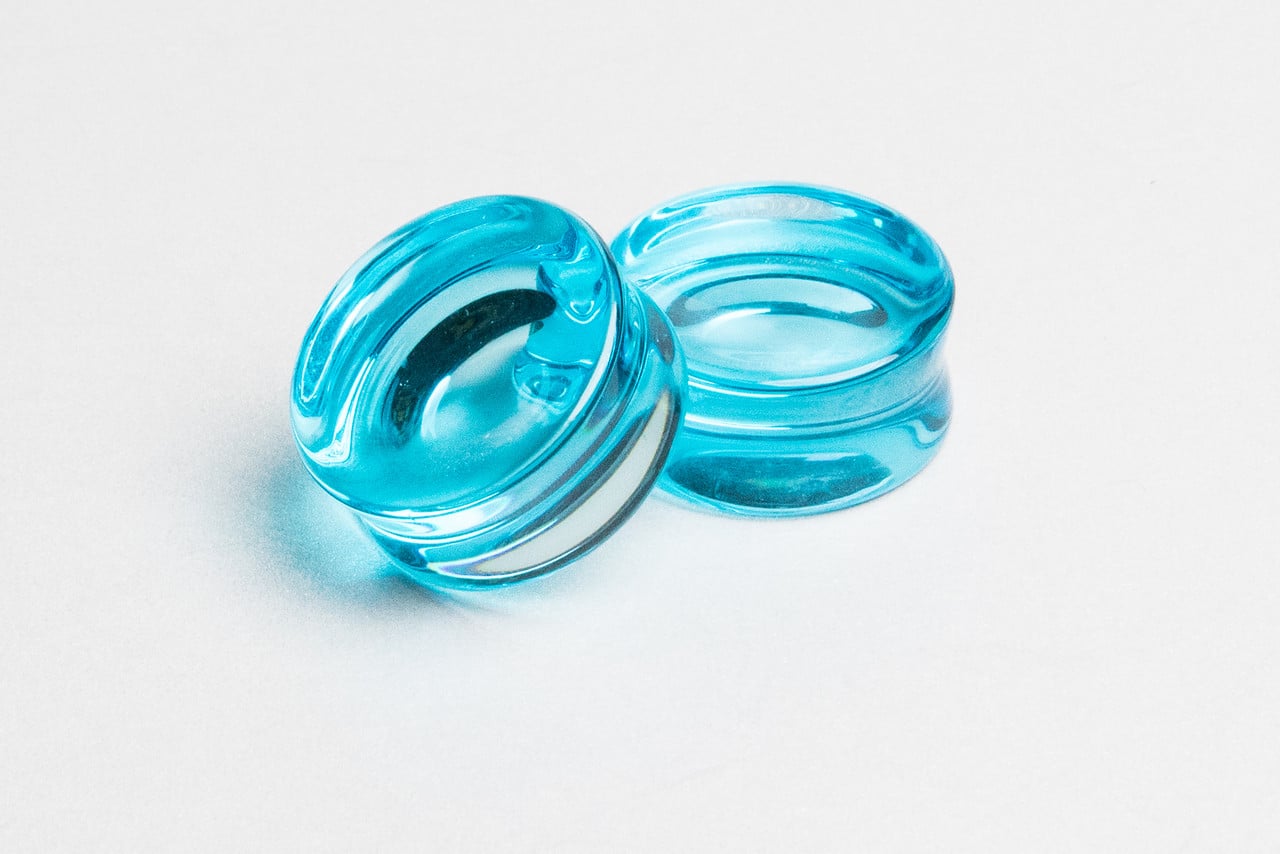 Aqua Double Flare Concave Glass Plugs (2 gauge - 1 inch)