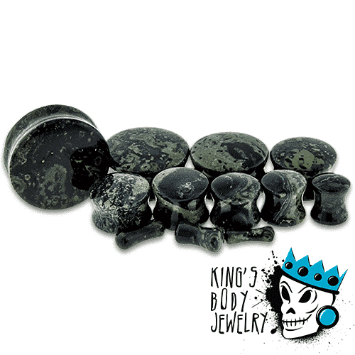 Deep Green Jasper Double Flare Stone Plugs (8 gauge - 1 inch)