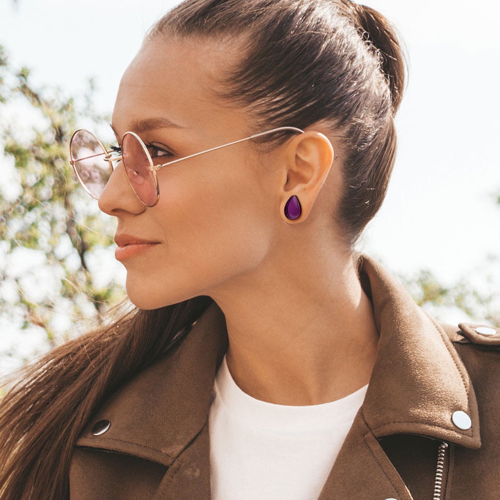 Purple Tear Drop Double Flare Glass Plugs (2 gauge - 3/4 inch)