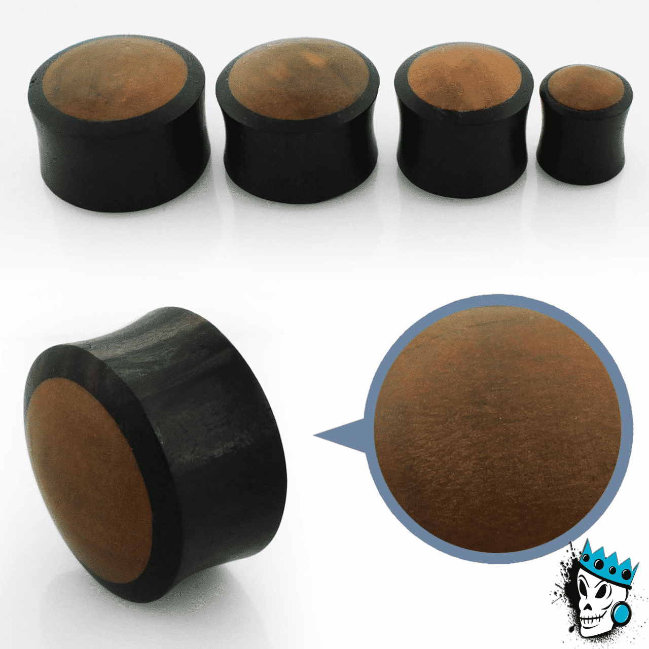 Black Areng with Teak Inlay Wood Plugs (6 gauge - 1 inch)