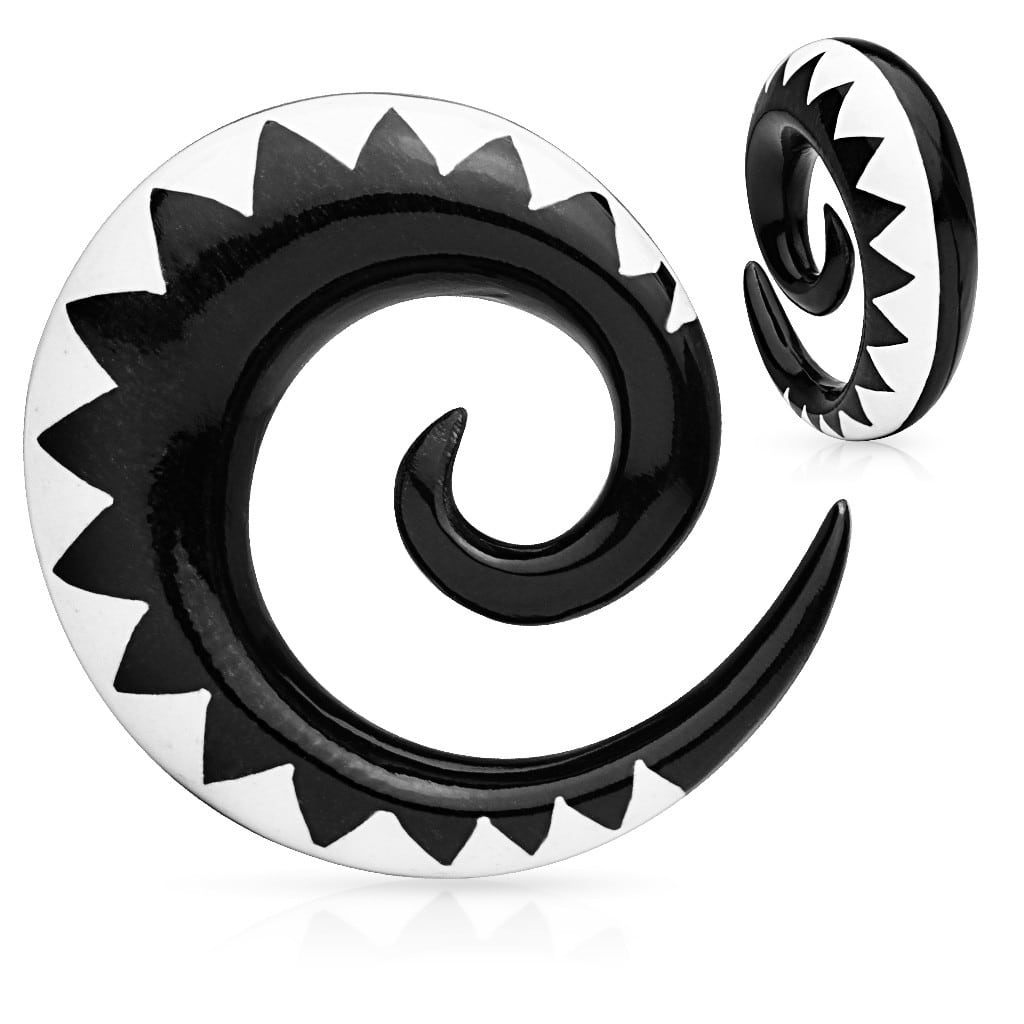 Buffalo Horn Spirals w/ Buffalo Bone Inlay (2 gauge - 12 mm)