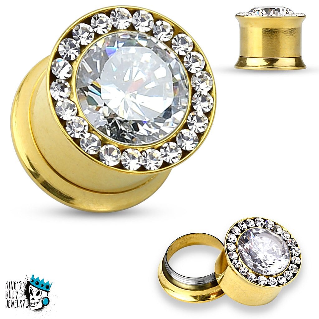 Gold Internally Threaded Ultimate Bling Plugs (2 gauge - 12 mm)