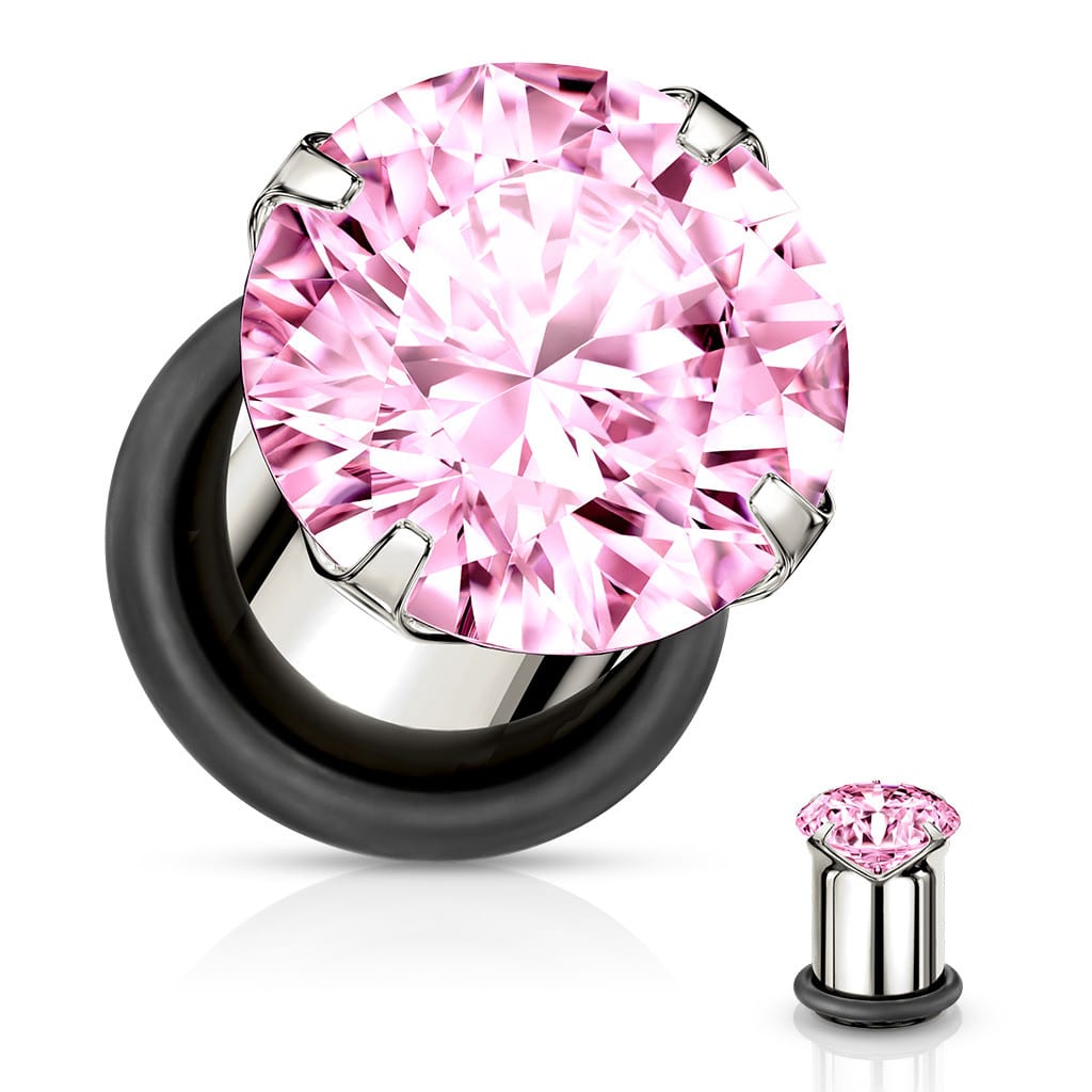 Pink Single Flare BLING Plugs (12 gauge - 00 gauge)