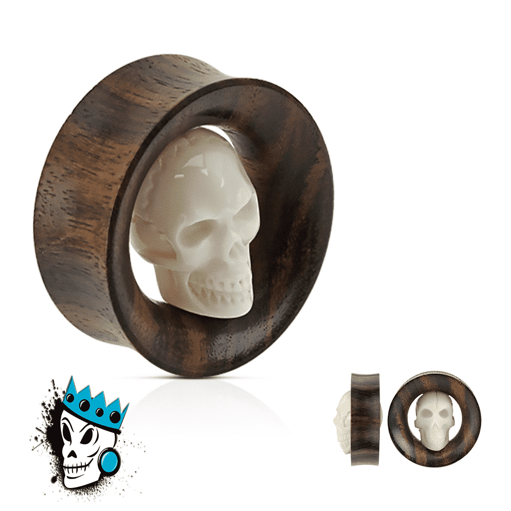 Sono Wood Tunnel with an Inlaid Skull (3/4 inch - 1 3/8 inch)