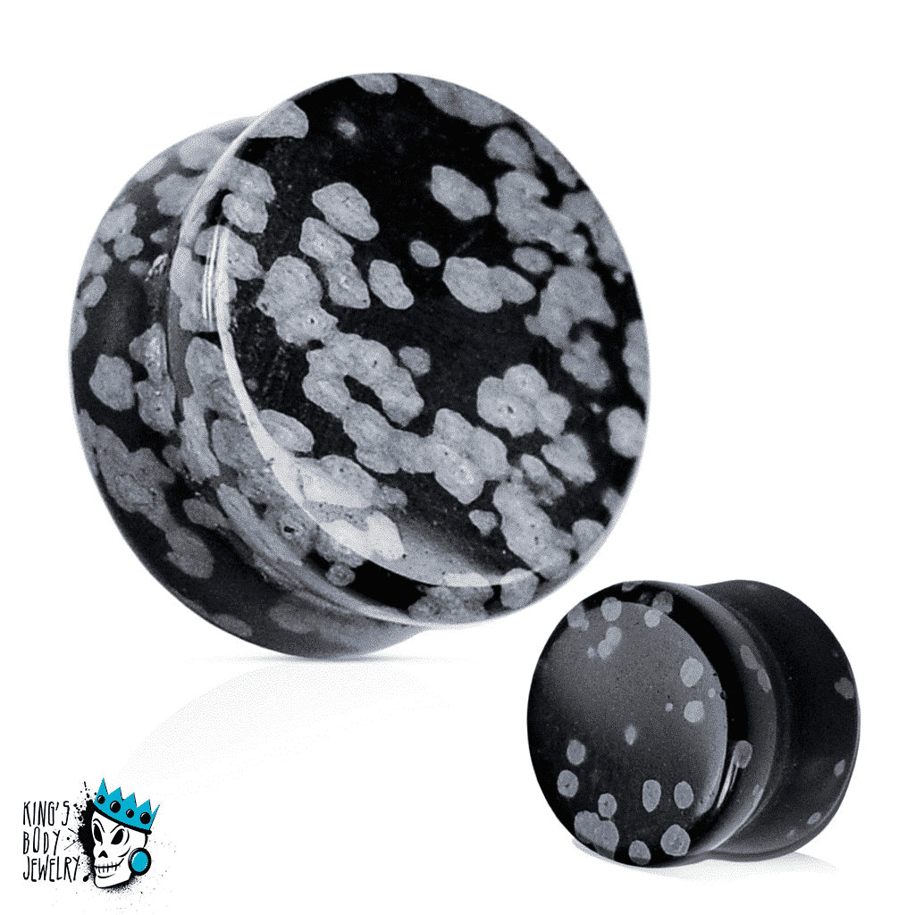 Snowflake Obisdian Double Flare Stone Plugs(8 gauge - 1 inch)