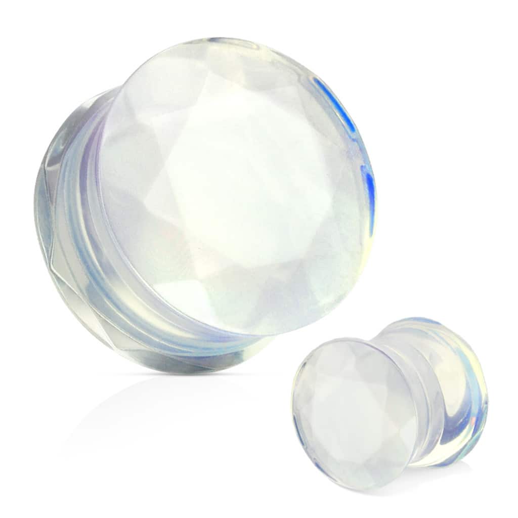 Opalite Facet Cut Stone Plugs (8 gauge - 1 & 7/8 inch)