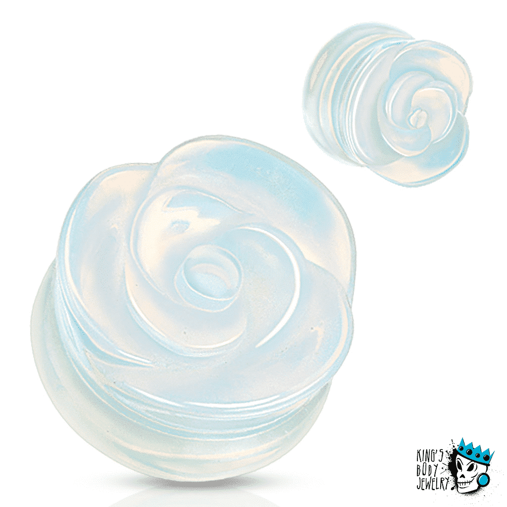 Opalite Rose Carved Stone Plugs (2 gauge - 1 inch)