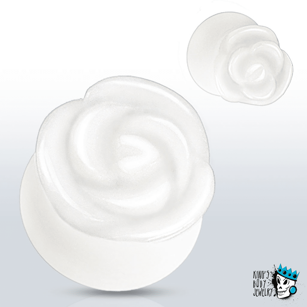 White Jade Rose Carved Stone Plugs (2 gauge - 13/16 inch)