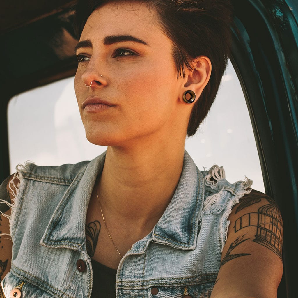 Tiger's Eye Stone Concave Tunnels (2 gauge - 1 inch)