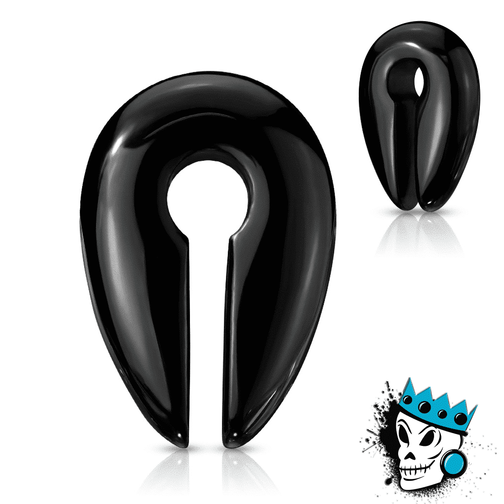 Black Agate Stone Keyhole Weights (0 gauge - 5/8 inch)