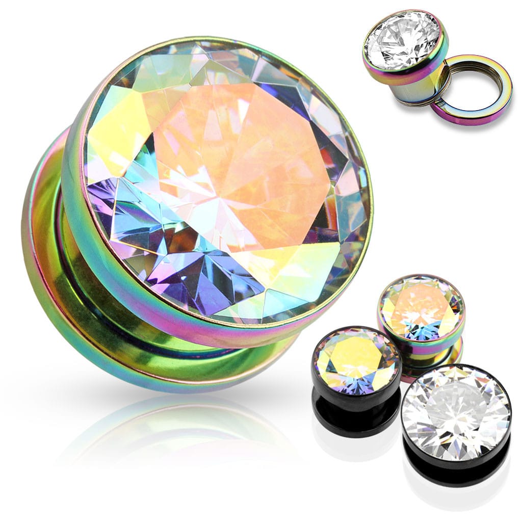 Multi Color Jeweled Flesh Tunnels (8 gauge - 5/8 inch)