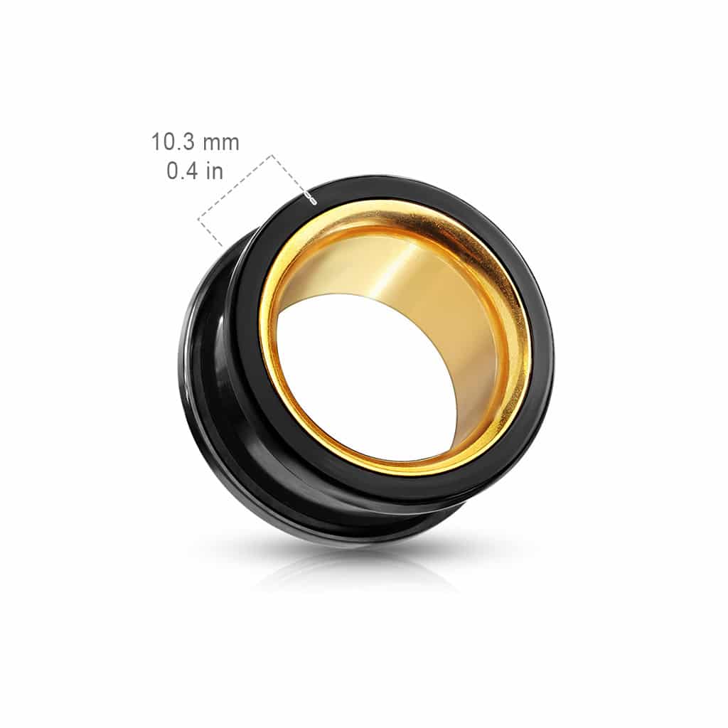 Black Steel Flesh Tunnels with Gold Inlay (2 gauge - 1 inch)