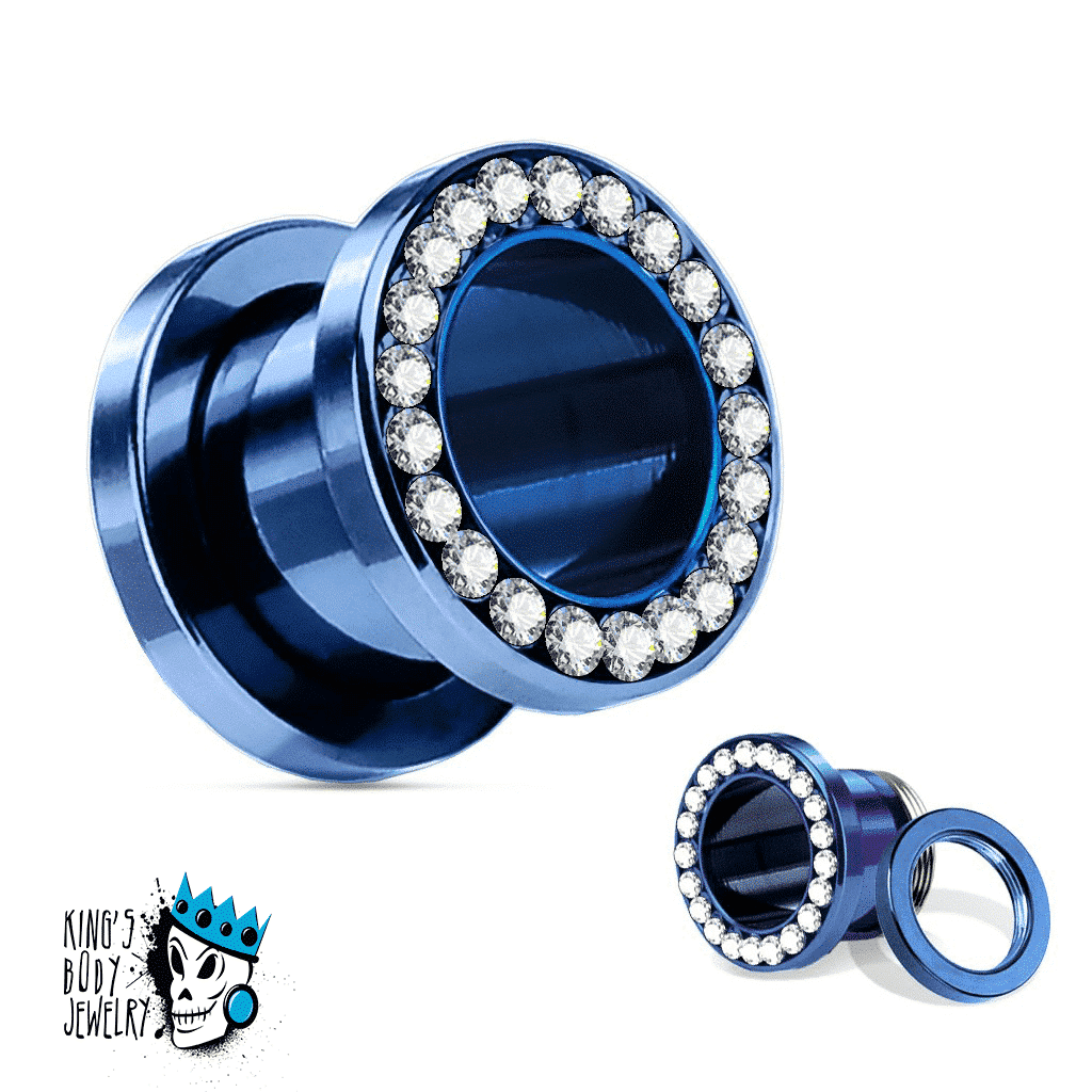 Blue Steel Bling Flesh Tunnels (8 gauge - 12 mm)