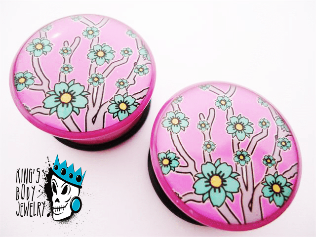 Purple Flower Blossom Plugs (2 gauge - 1 inch)