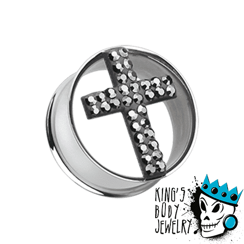 Black Cross Bling Plugs (2 gauge - 1 inch)