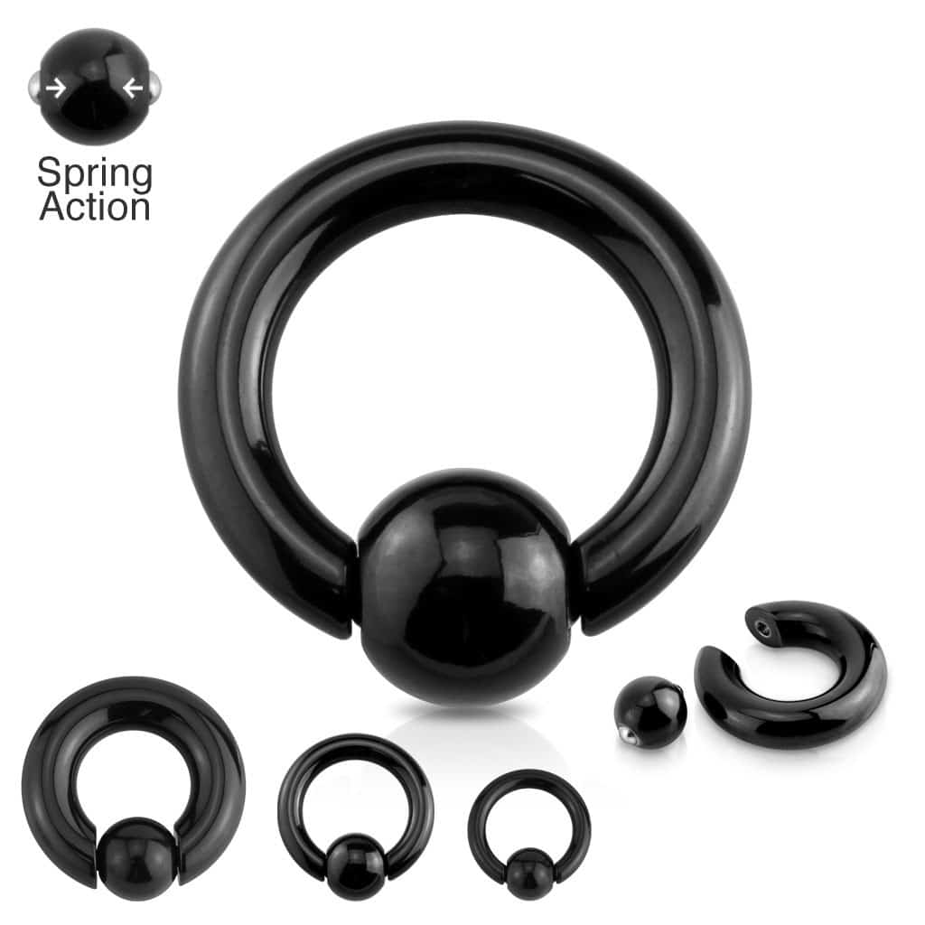 Black Steel Captive Bead Rings (18 gauge - 00 gauge)