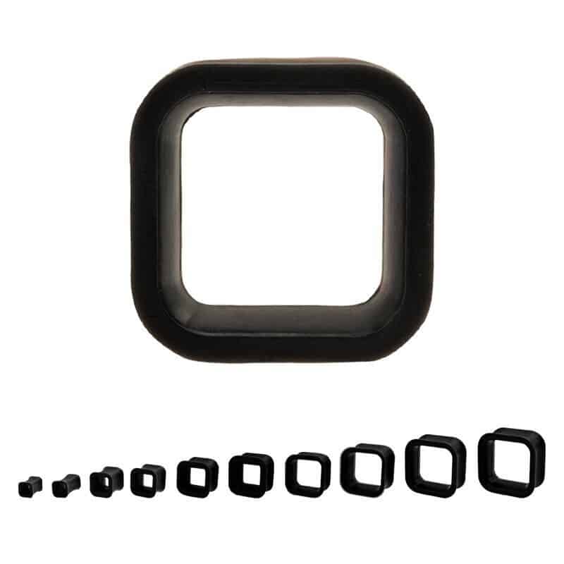 Black Square Silicone Tunnels (2 gauge - 1 inch)