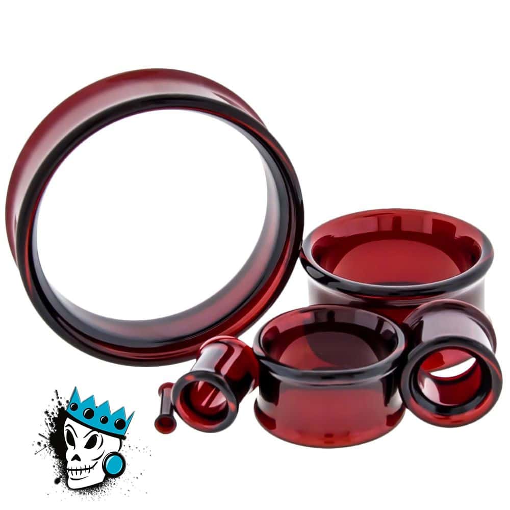 Red PYREX GLASS Tunnels (8 gauge - 1 inch)