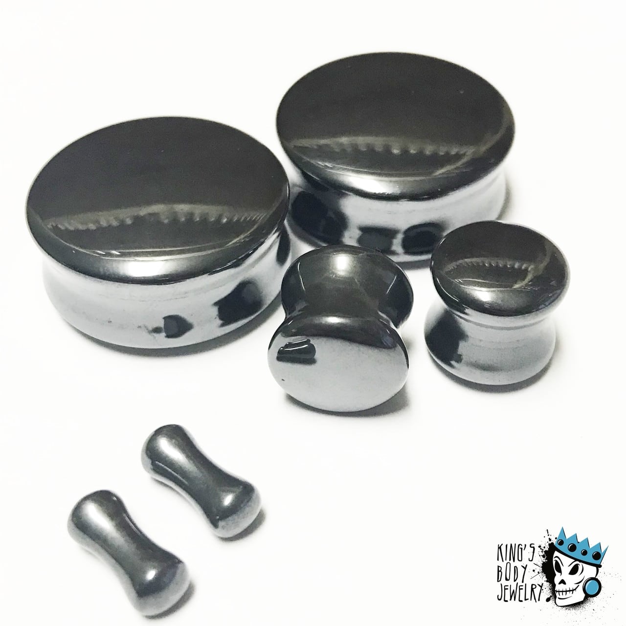 Hematite Double Flare Stone Plugs (8 gauge - 1 inch)