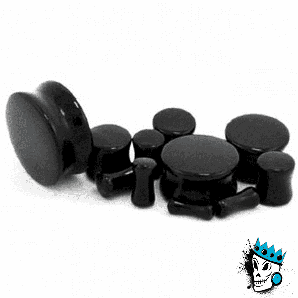 Black Agate Double Flare Stone Plugs (8 gauge - 1 inch)