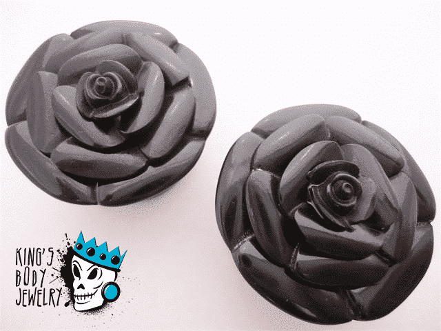 Black Acrylic Rose Plugs (6 gauge - 1 inch)